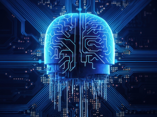 Human brain Artificial intelligence computer data technologies. Futuristic Cyber Technology Innovation. Brain with circuit board and microchips. Deep machine learning and AI neural network concept. 
