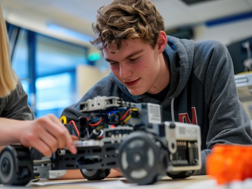 A computer science student building a robot as part of an educational project