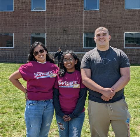 IEEE student presidents at Rutgers Day 2022 - Justine Catli (2021-2022), Shivangi Rohilla (2022-2023), and Timothy Peterson (2019-2020).
